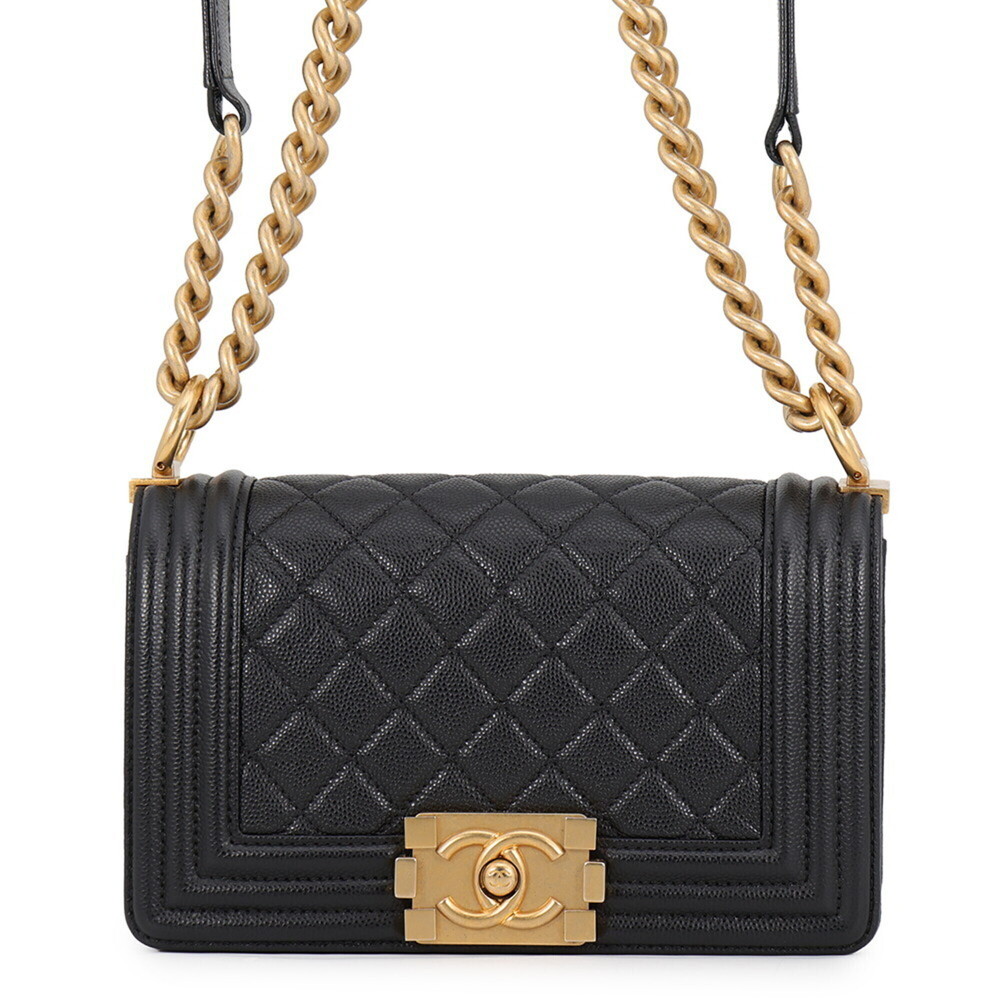 Chanel Chain Shoulder Bag Boy Small Matelassé Coco Mark A67085 Black Handbag ...